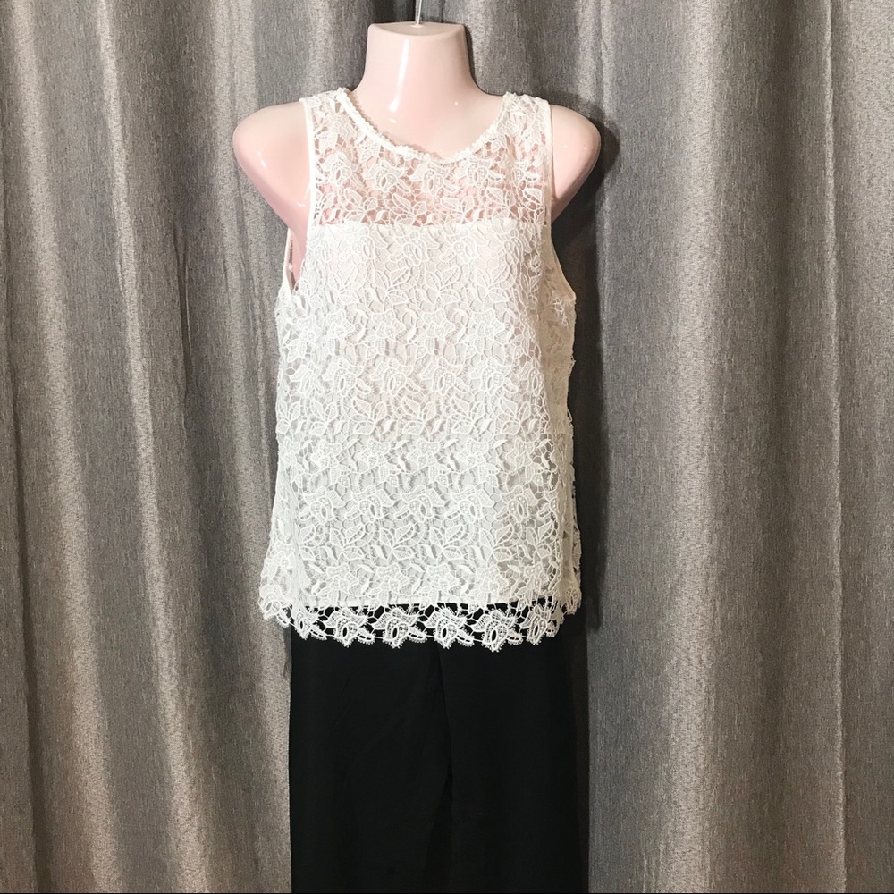 Zara Basic Simple White Lace Sleeveless Blouse Top